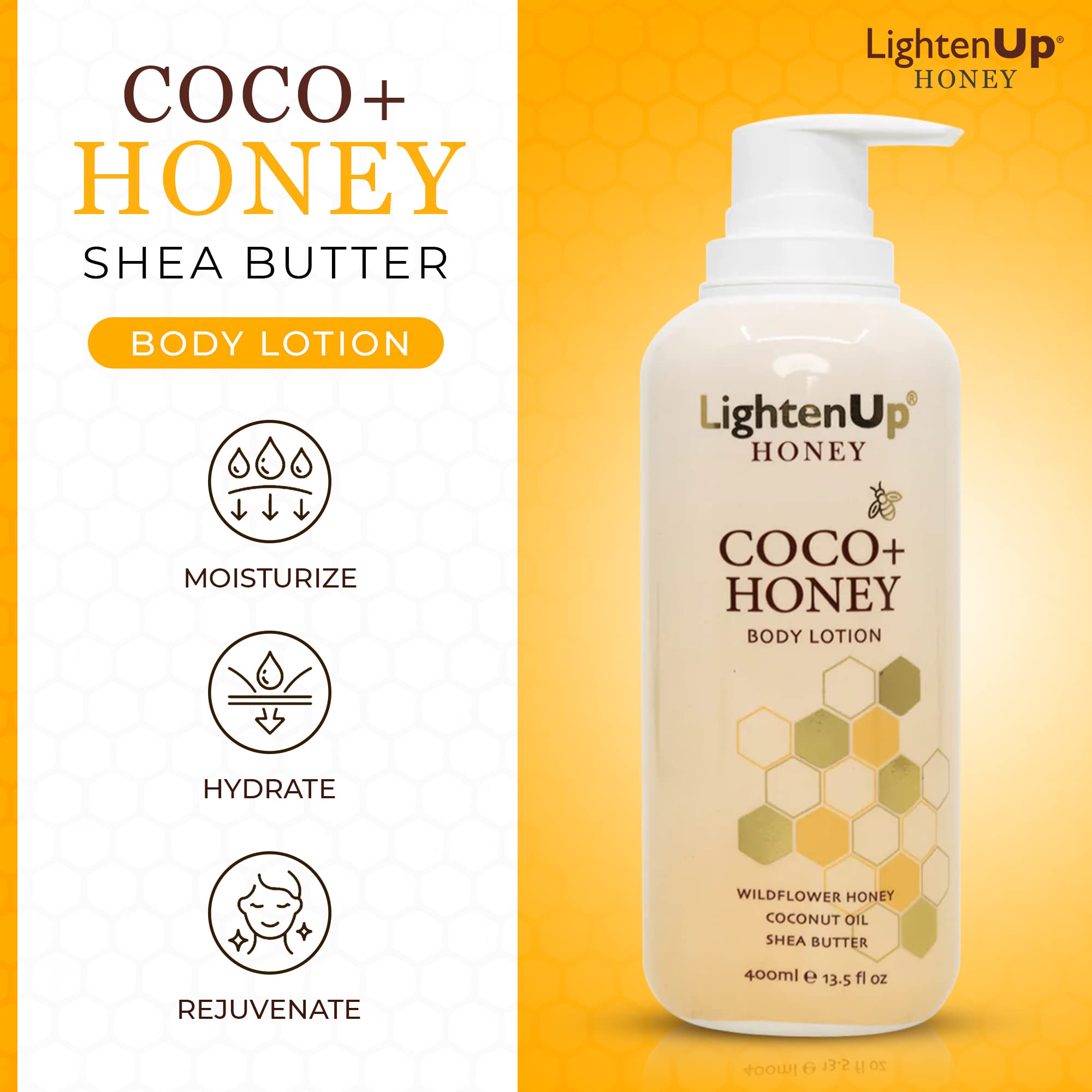 Lightenup Honey Coco + Honey Body Lotion 400ml Mitchell Brands - Mitchell Brands - Skin Lightening, Skin Brightening, Fade Dark Spots, Shea Butter, Hair Growth Products