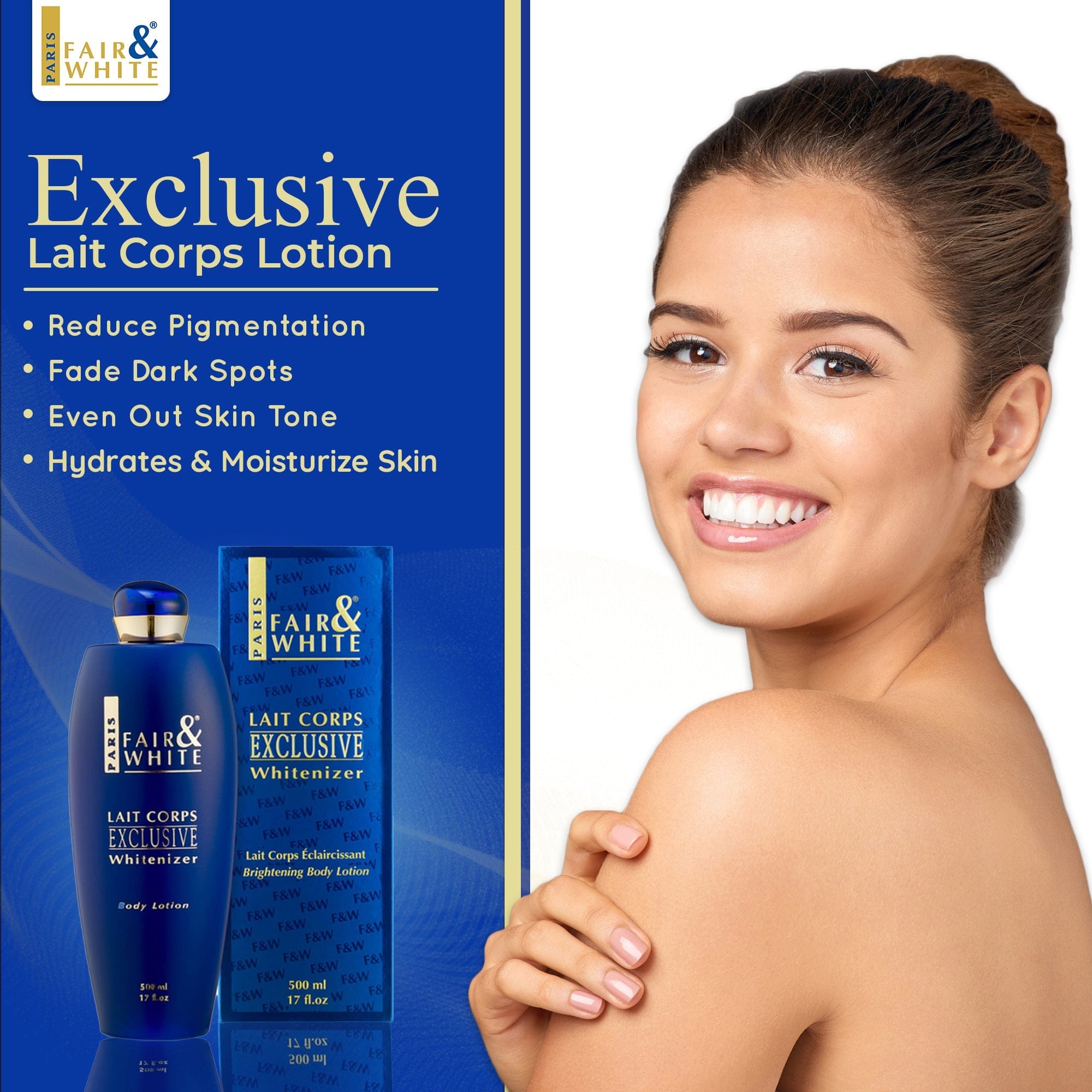 Fair & White Exclusive Whitenizer Body Lotion NHQ - Moisturizes Skin - 500ml / 17 fl oz Fair & White Exclusive - Mitchell Brands - Skin Lightening, Skin Brightening, Fade Dark Spots, Shea Butter, Hair Growth Products