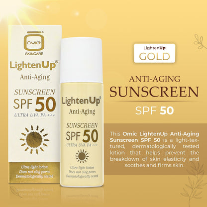 Omic LightenUp Protezione solare anti-età SPF 50 LightenUp - Mitchell Brands - Schiaritura della pelle, schiaritura della pelle, attenuazione delle macchie scure, burro di karité, prodotti per la crescita dei capelli