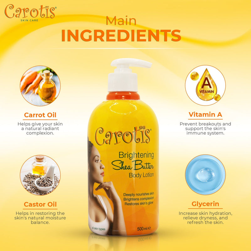 Carotis Brightening Shea Butter Body Lotion with Vitamin A - 500ml / 17.6 fl oz Mitchell Brands - Mitchell Brands - Skin Lightening, Skin Brightening, Fade Dark Spots, Shea Butter, Hair Growth Products