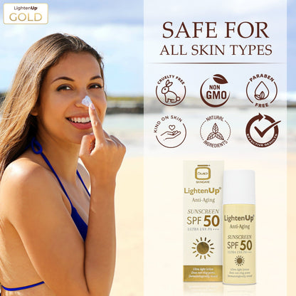 Omic LightenUp Protezione solare anti-età SPF 50 LightenUp - Mitchell Brands - Schiaritura della pelle, schiaritura della pelle, attenuazione delle macchie scure, burro di karité, prodotti per la crescita dei capelli